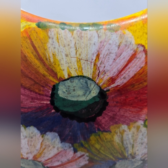 Italian Hand Made Flower Vase Bright Bold Hand Painted Flowers Yellow Orange - Picture 10 of 14